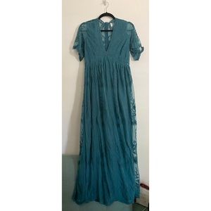Teal Dress with Lace Overlay